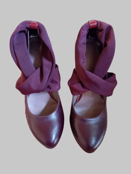 Bordeaux leather heels (size 38) - made in Italy - Image 2